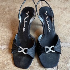 Nina Black Satin Heels 7.5